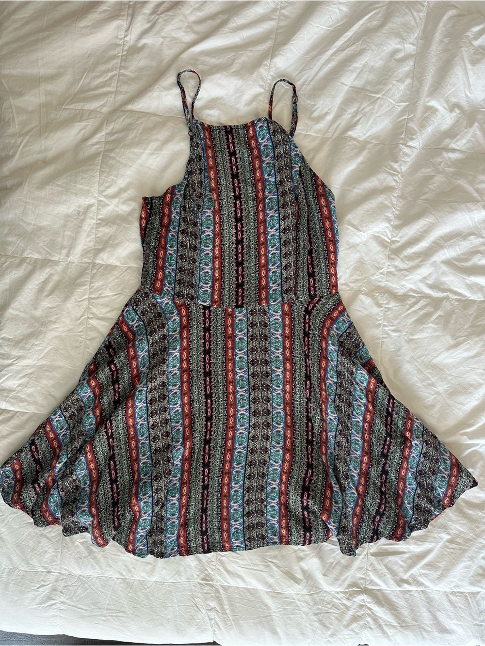Abercrombie & Fitch Multicolor Striped Boho Mini Dress with Spaghetti Straps
